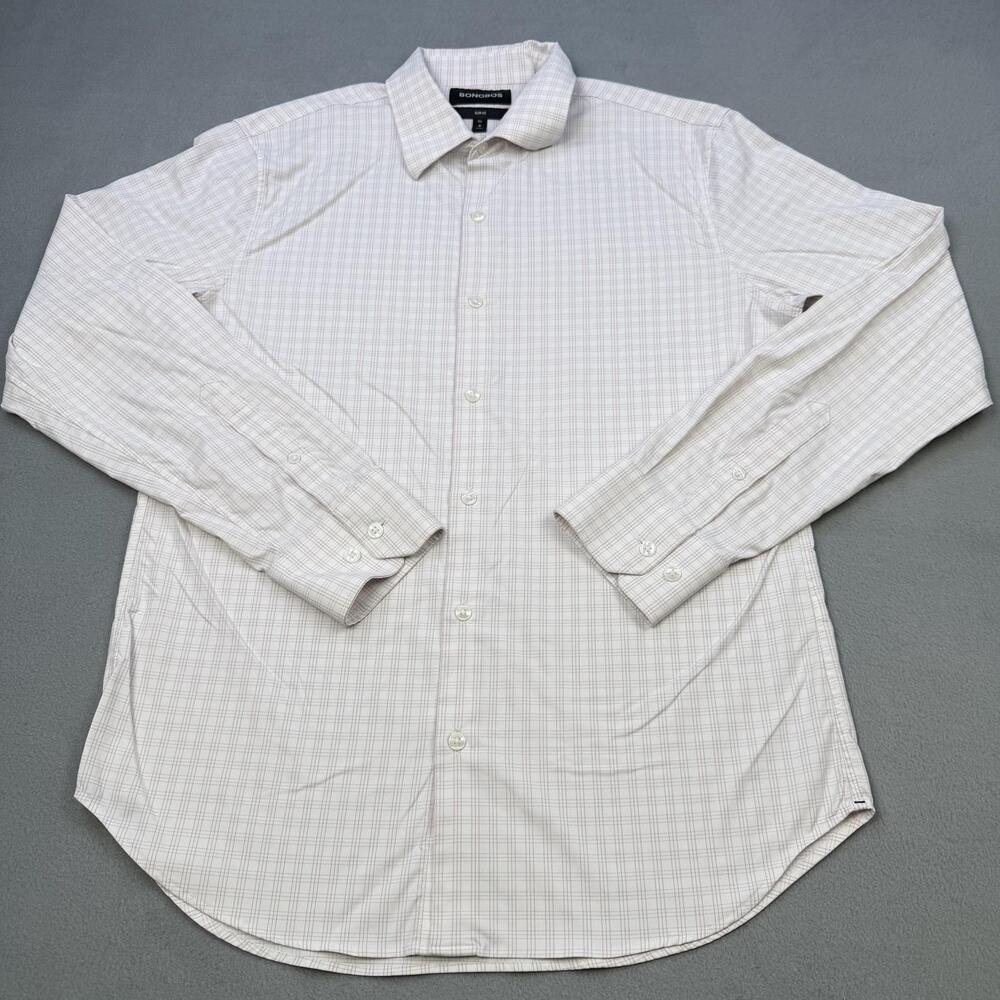 Bonobos Shirt Mens Medium White Pink Plaid Slim Fit Dress Long Sleeve Button Up